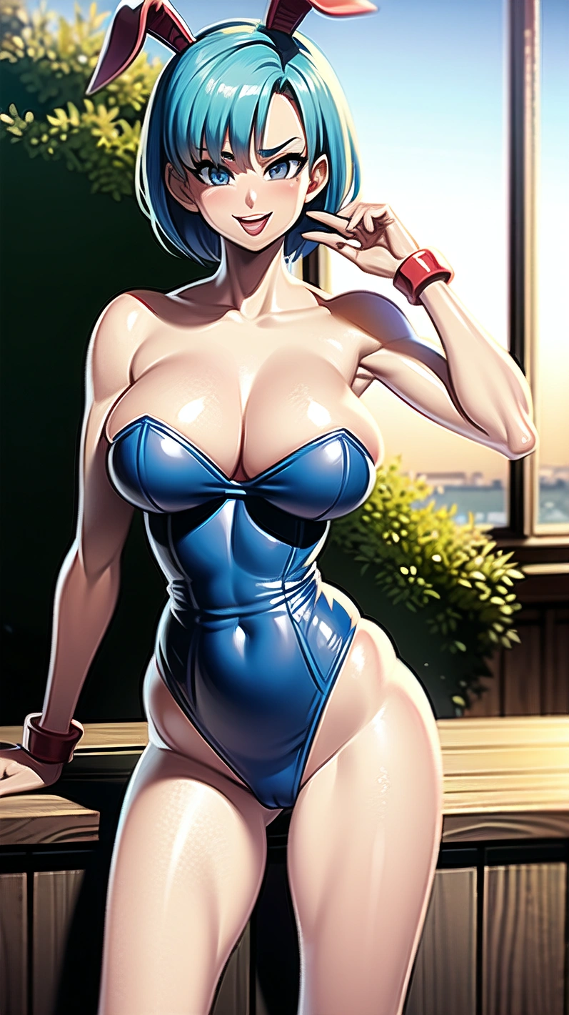 Bulma is a hot AI porn picture with big tits, blue hair, and a beautiful  female body. Shes the original bunny girl from Akira Toriyamas popular  manga series